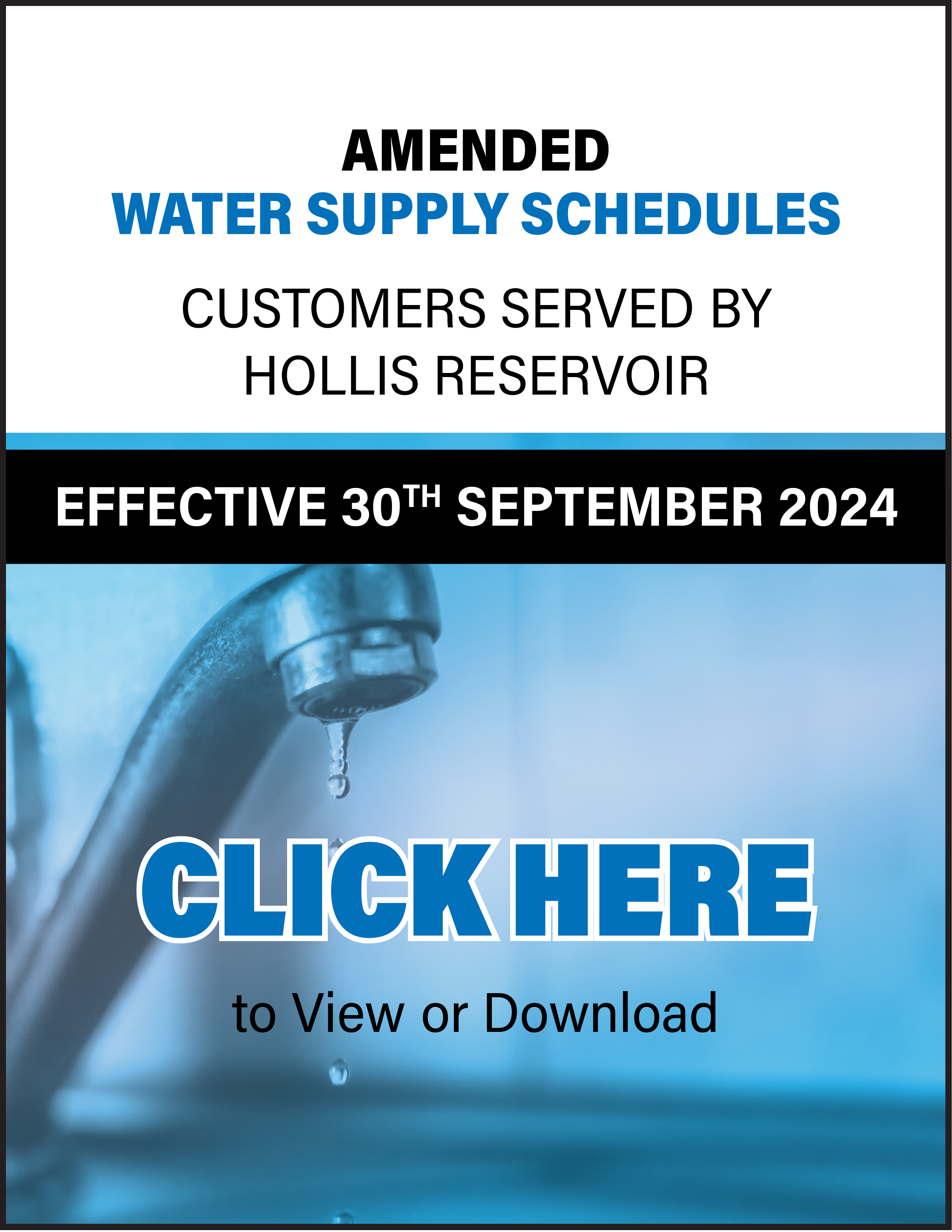 Amended Water Supply Schedule - Customers Supplied By Hollis Reservoir